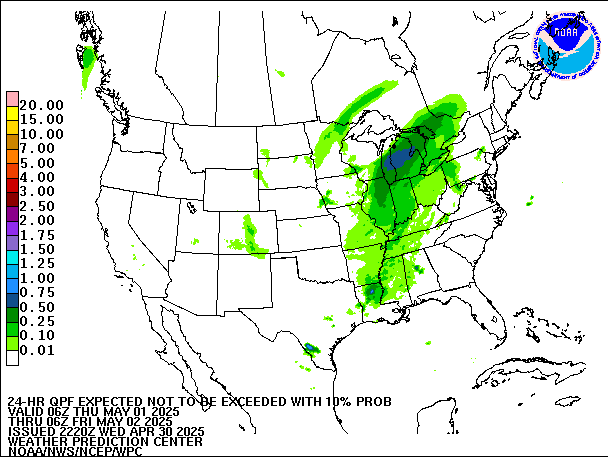 24-Hour 10th
                     Percentile QPF valid 06Z May 2, 2025