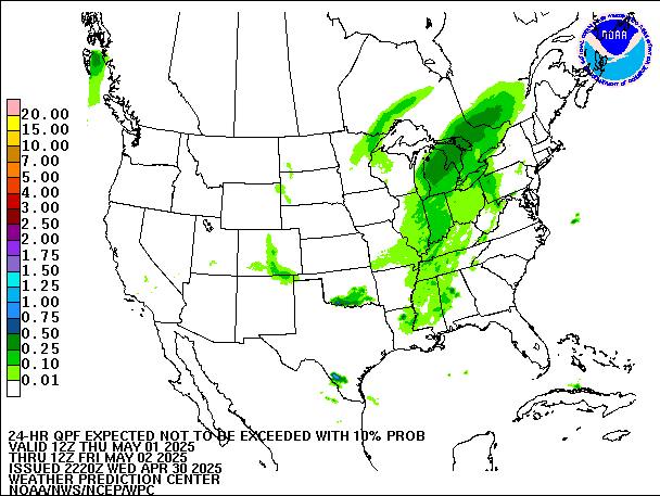 24-Hour 10th
                     Percentile QPF valid 12Z May 2, 2025
