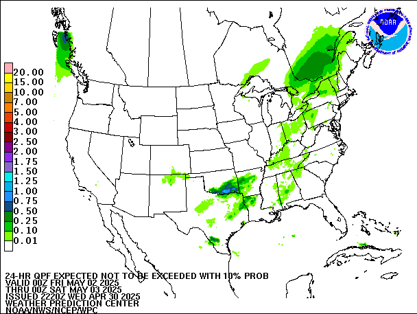 24-Hour 10th
                     Percentile QPF valid 00Z May 3, 2025