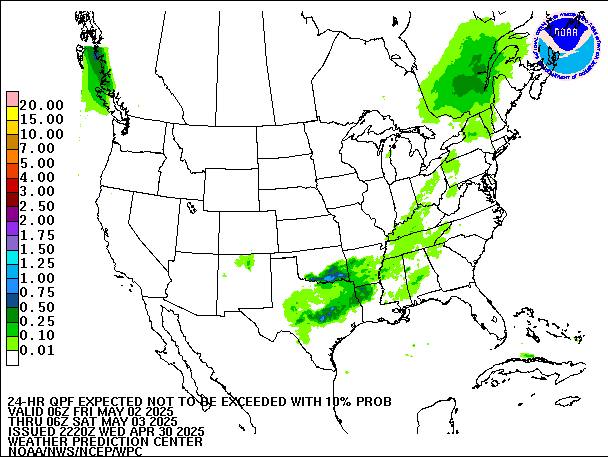 24-Hour 10th
                     Percentile QPF valid 06Z May 3, 2025