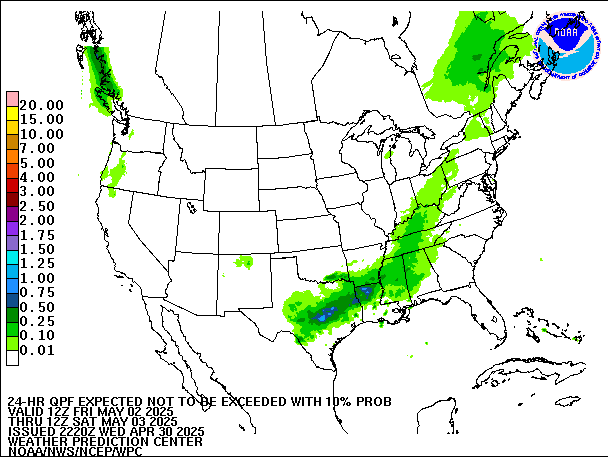 24-Hour 10th
                     Percentile QPF valid 12Z May 3, 2025