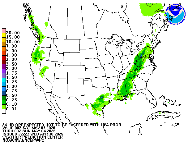 24-Hour 10th
                     Percentile QPF valid 00Z May 4, 2025