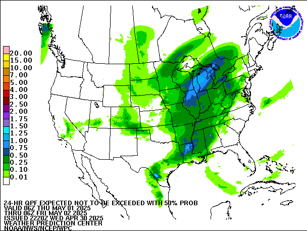 24-Hour 50th
                     Percentile QPF valid 06Z May 2, 2025
