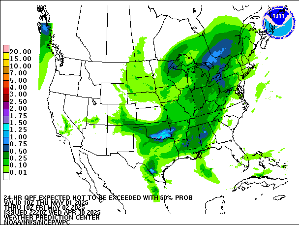 24-Hour 50th
                     Percentile QPF valid 18Z May 2, 2025