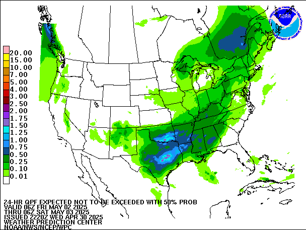 24-Hour 50th
                     Percentile QPF valid 06Z May 3, 2025