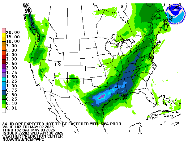 24-Hour 50th
                     Percentile QPF valid 18Z May 3, 2025