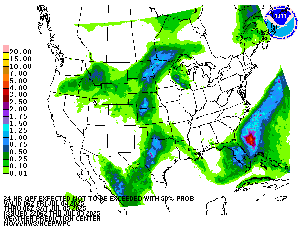 24-Hour 50th
                     Percentile QPF valid 06Z July 5, 2025