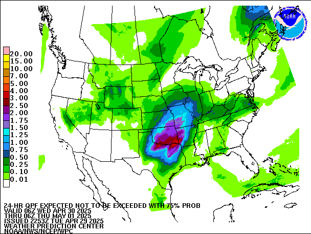 24-Hour 75th
                     Percentile QPF valid 06Z May 1, 2025