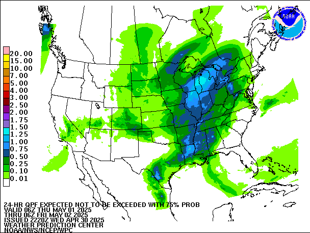 24-Hour 75th
                     Percentile QPF valid 06Z May 2, 2025
