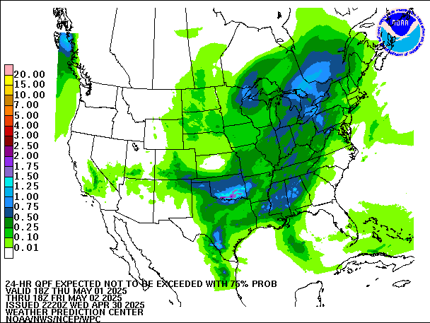 24-Hour 75th
                     Percentile QPF valid 18Z May 2, 2025
