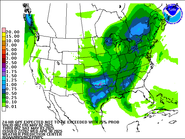 24-Hour 75th
                     Percentile QPF valid 00Z May 3, 2025