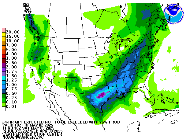 24-Hour 75th
                     Percentile QPF valid 18Z May 3, 2025
