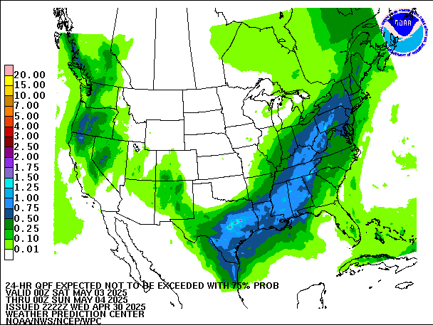 24-Hour 75th
                     Percentile QPF valid 00Z May 4, 2025