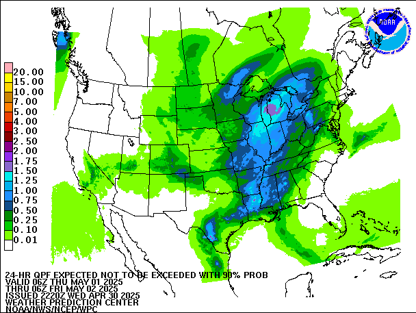 24-Hour 90th
                     Percentile QPF valid 06Z May 2, 2025