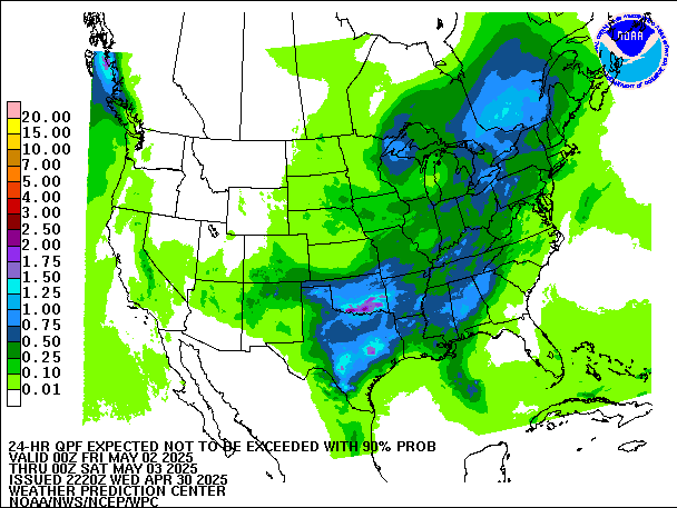 24-Hour 90th
                     Percentile QPF valid 00Z May 3, 2025