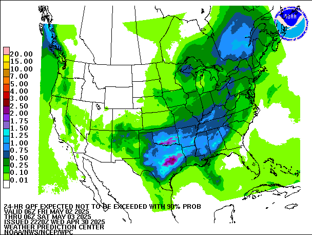 24-Hour 90th
                     Percentile QPF valid 06Z May 3, 2025