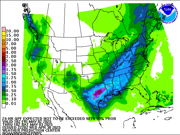 24-Hour 90th
                     Percentile QPF valid 18Z May 3, 2025