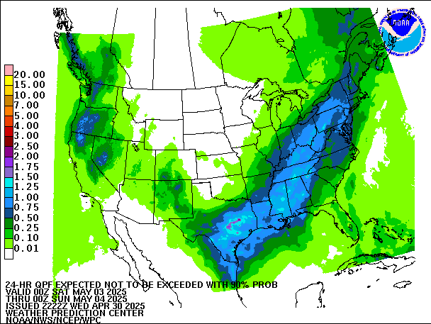 24-Hour 90th
                     Percentile QPF valid 00Z May 4, 2025