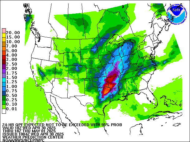 24-Hour 95th
                     Percentile QPF valid 18Z May 1, 2025