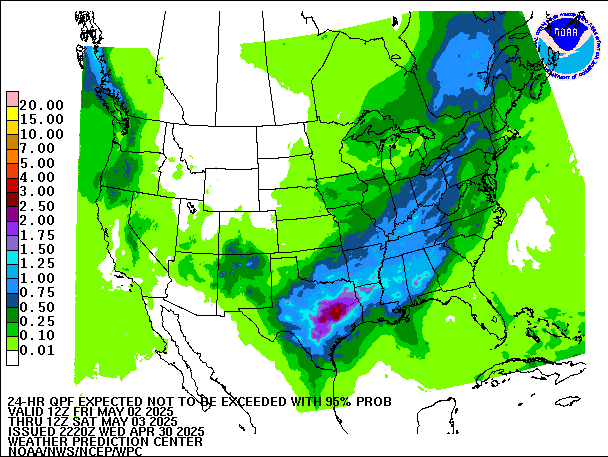 24-Hour 95th
                     Percentile QPF valid 12Z May 3, 2025