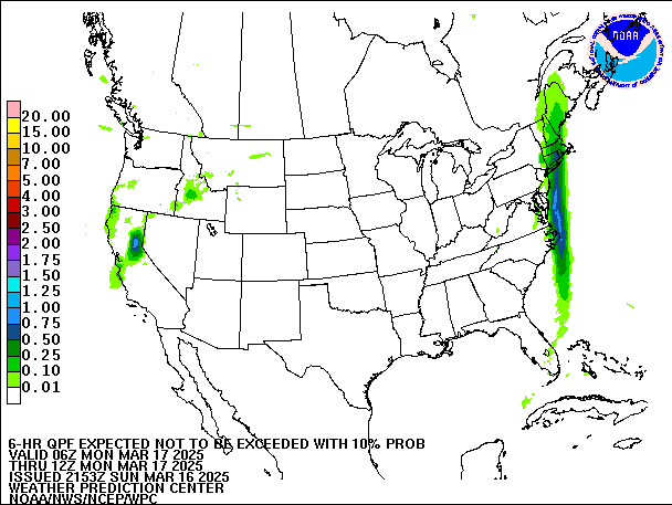 6-Hour 10th
                     Percentile QPF valid 12Z March 17, 2025