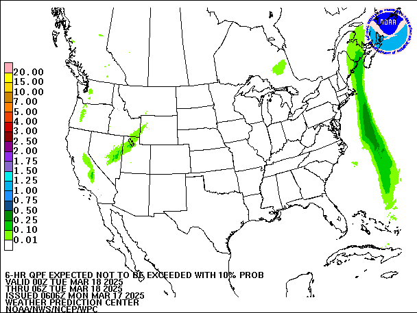 6-Hour 10th
                     Percentile QPF valid 06Z March 18, 2025