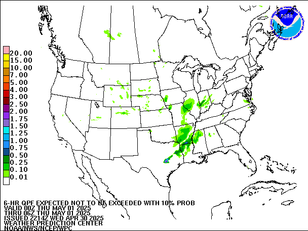 6-Hour 10th
                     Percentile QPF valid 06Z May 1, 2025