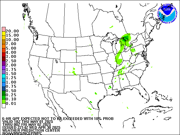 6-Hour 10th
                     Percentile QPF valid 00Z May 2, 2025