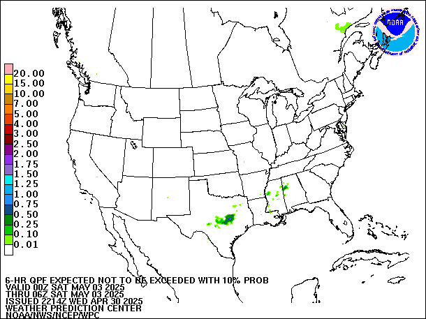 6-Hour 10th
                     Percentile QPF valid 06Z May 3, 2025