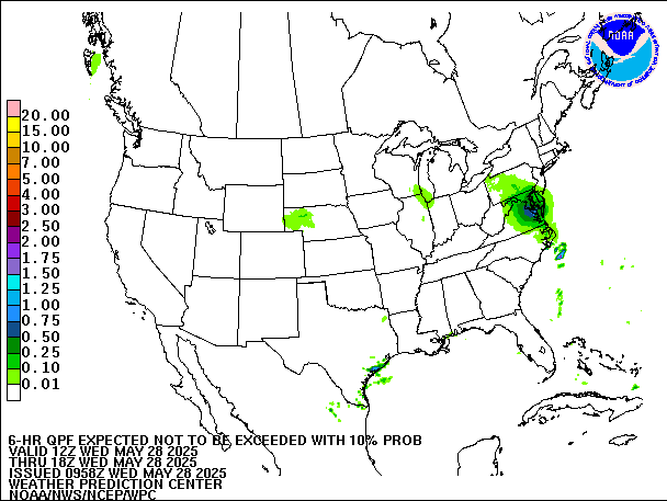 6-Hour 10th
                     Percentile QPF valid 18Z May 28, 2025