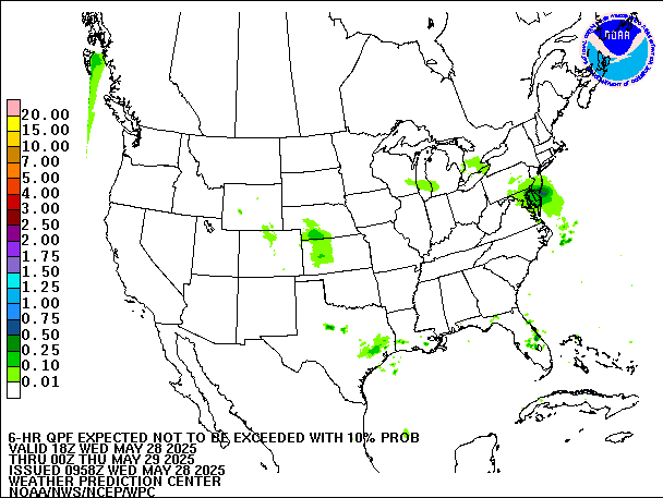 6-Hour 10th
                     Percentile QPF valid 00Z May 29, 2025