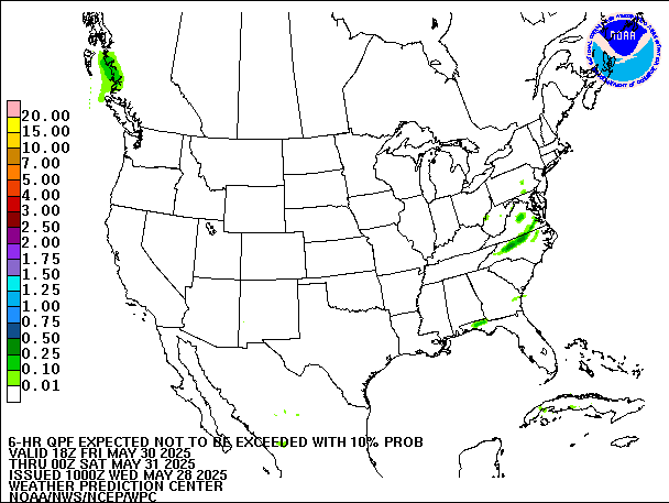 6-Hour 10th
                     Percentile QPF valid 00Z May 31, 2025