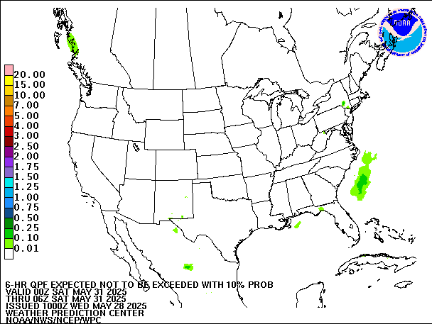 6-Hour 10th
                     Percentile QPF valid 06Z May 31, 2025