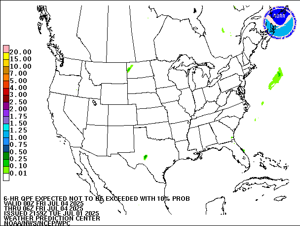 6-Hour 10th
                     Percentile QPF valid 06Z July 4, 2025