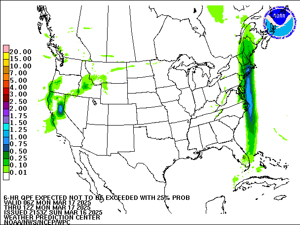 6-Hour 25th
                     Percentile QPF valid 12Z March 17, 2025