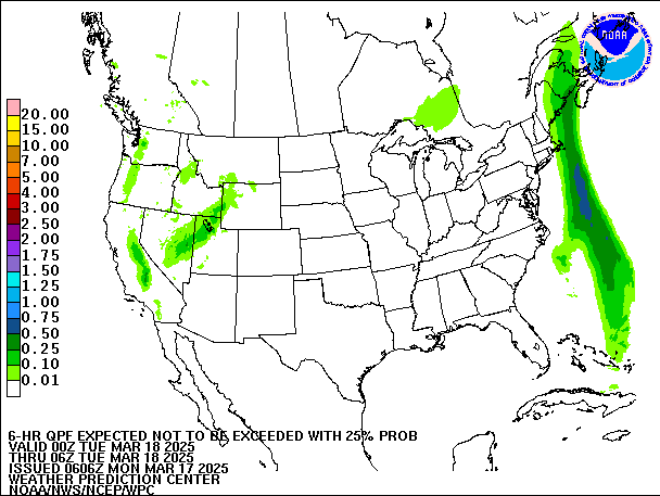 6-Hour 25th
                     Percentile QPF valid 06Z March 18, 2025