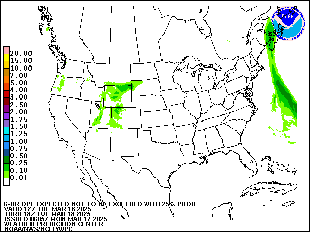 6-Hour 25th
                     Percentile QPF valid 18Z March 18, 2025