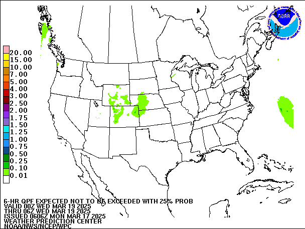 6-Hour 25th
                     Percentile QPF valid 06Z March 19, 2025
