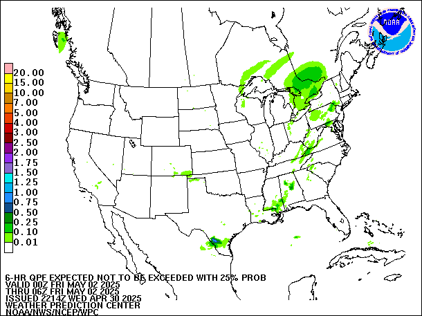6-Hour 25th
                     Percentile QPF valid 06Z May 2, 2025