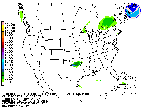 6-Hour 25th
                     Percentile QPF valid 12Z May 2, 2025