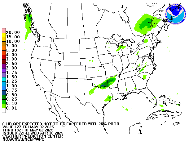 6-Hour 25th
                     Percentile QPF valid 18Z May 2, 2025