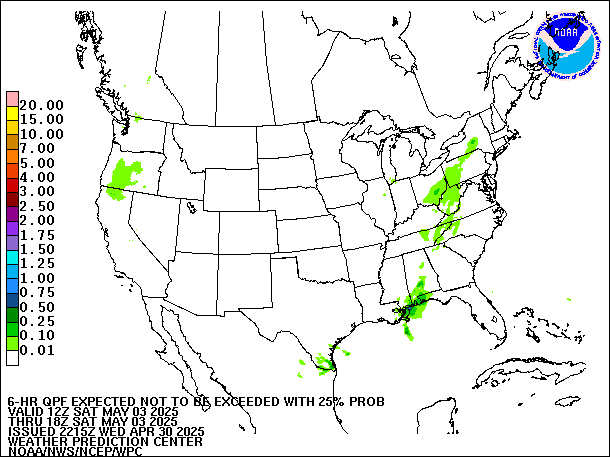 6-Hour 25th
                     Percentile QPF valid 18Z May 3, 2025