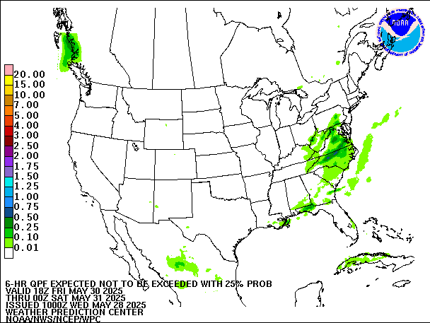 6-Hour 25th
                     Percentile QPF valid 00Z May 31, 2025