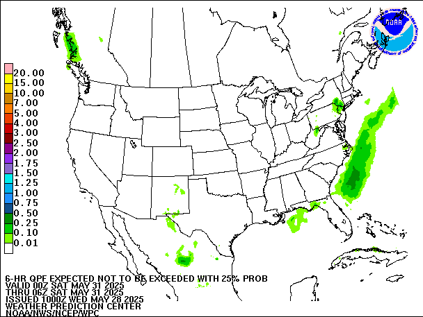 6-Hour 25th
                     Percentile QPF valid 06Z May 31, 2025