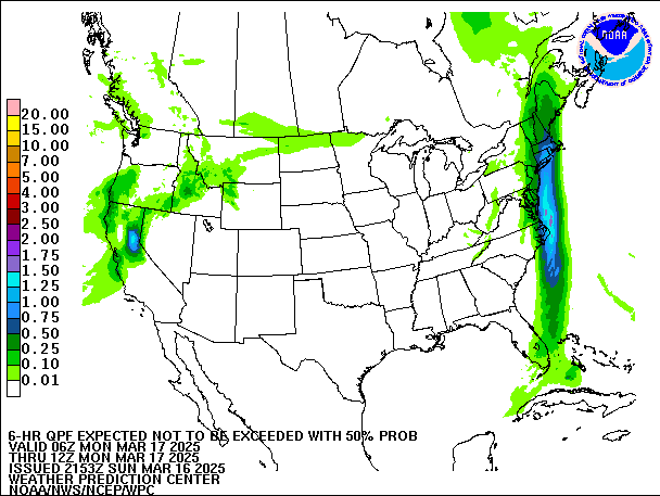 6-Hour 50th
                     Percentile QPF valid 12Z March 17, 2025