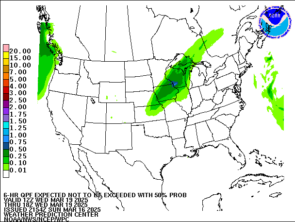 6-Hour 50th
                     Percentile QPF valid 18Z March 19, 2025
