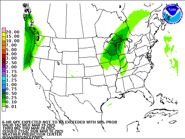 6-Hour 50th
                     Percentile QPF valid 00Z March 20, 2025
