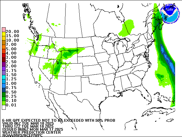 6-Hour 50th
                     Percentile QPF valid 12Z March 18, 2025