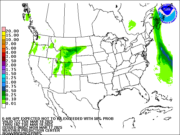 6-Hour 50th
                     Percentile QPF valid 18Z March 18, 2025
