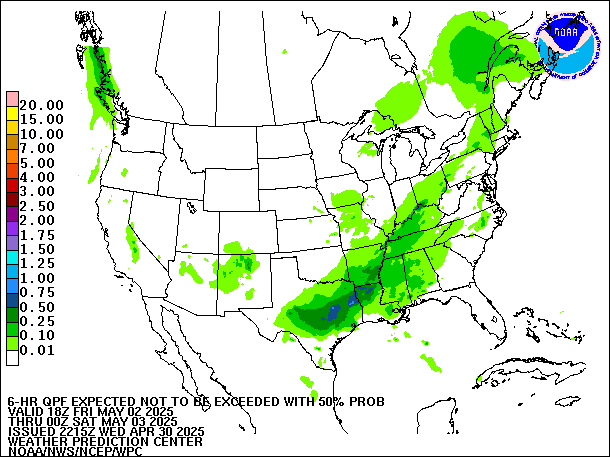 6-Hour 50th
                     Percentile QPF valid 00Z May 3, 2025